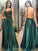 A-Line/Princess Straps Sleeveless Floor-Length Applique Ruched Satin Dresses TPP0003003
