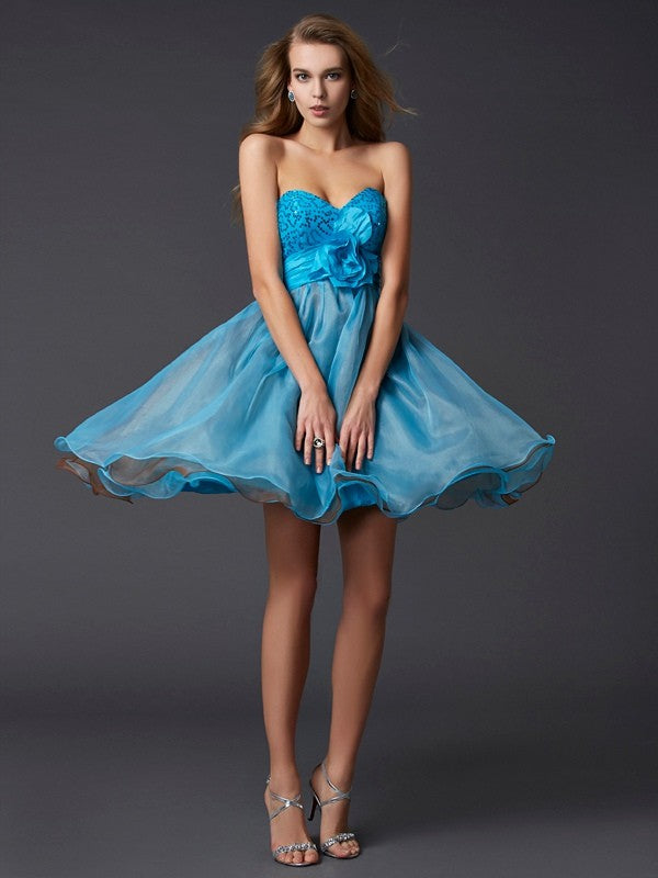 A-Line/Princess Sweetheart Sleeveless Lace Short Taffeta Homecoming Dresses TPP0008867