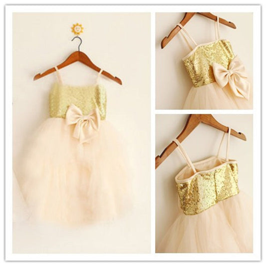 A-Line/Princess Spaghetti Straps Sleeveless Sequin Long Tulle Flower Girl Dresses TPP0007758