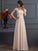 A-Line/Princess Square Short Sleeves Lace Long Chiffon Dresses TPP0002685