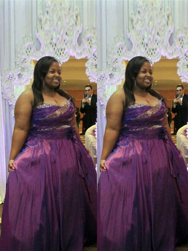 A-Line/Princess Sweetheart Sleeveless Beading Floor-Length Satin Plus Size Dresses TPP0004358