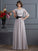A-Line/Princess High Neck 1/2 Sleeves Beading Long Chiffon Dresses TPP0002555