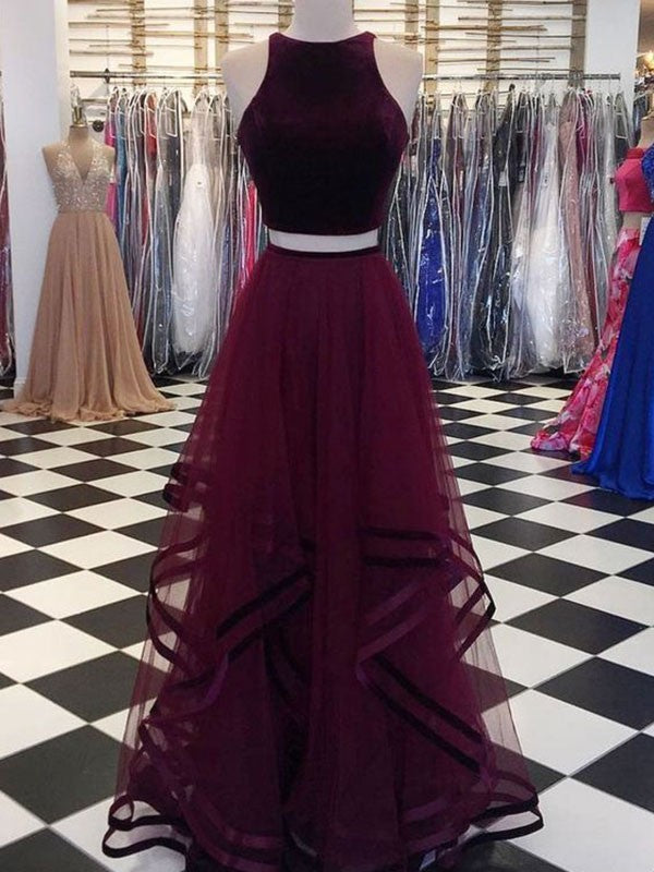 A-Line/Princess Scoop Sleeveless Floor-Length Ruffles Tulle Dresses TPP0002701