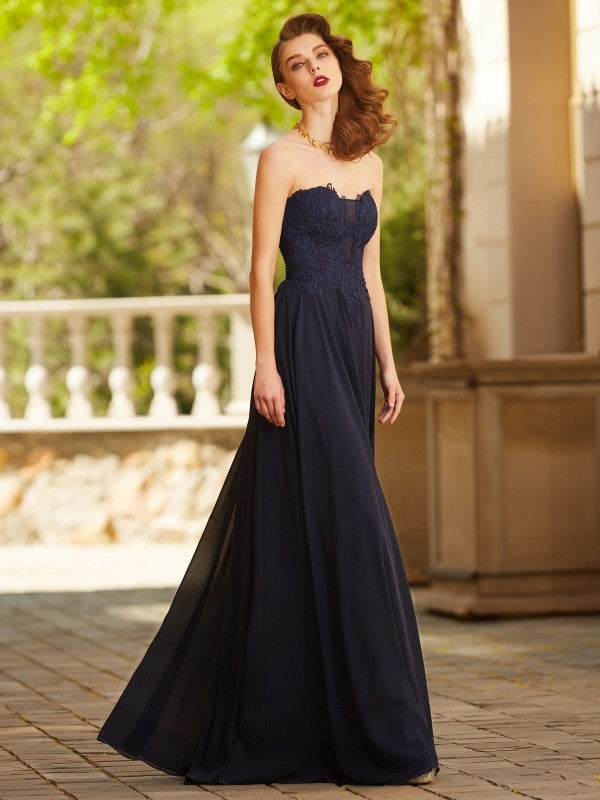 A-Line/Princess Sweetheart Sleeveless Floor-Length Applique Chiffon Dresses TPP0003279