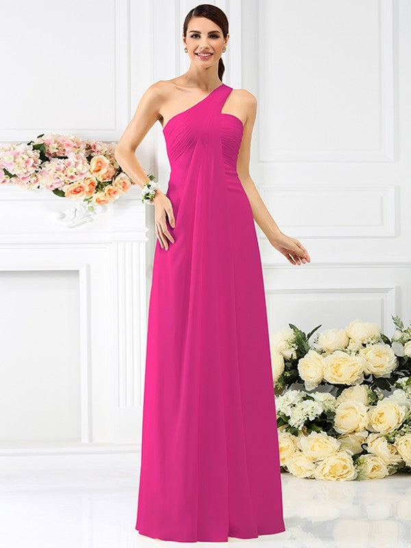 A-Line/Princess One-Shoulder Pleats Sleeveless Long Chiffon Bridesmaid Dresses TPP0005173