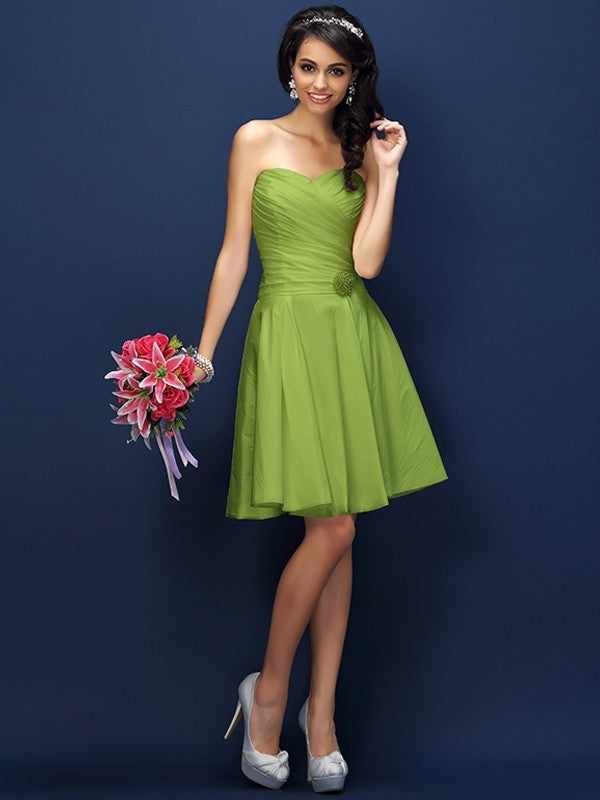 A-Line/Princess Sweetheart Pleats Sleeveless Short Taffeta Bridesmaid Dresses TPP0005783