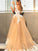 A-Line/Princess Sleeveless V-neck Sweep/Brush Train Lace Organza Dresses TPP0002596