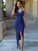 Sheath/Column Sleeveless Jewel Ankle-Length Elastic Woven Satin Beading Asymmetrical Dresses TPP0002714