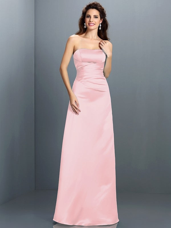A-Line/Princess Strapless Sleeveless Long Satin Bridesmaid Dresses TPP0005704