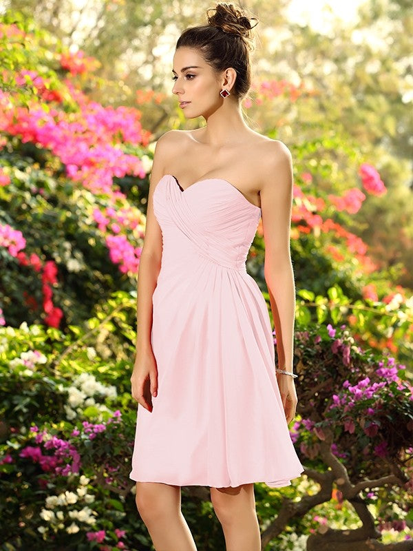 A-Line/Princess Sweetheart Pleats Sleeveless Short Chiffon Bridesmaid Dresses TPP0005429