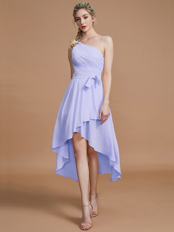 A-Line/Princess One-Shoulder Sleeveless Layers Asymmetrical Chiffon Bridesmaid Dresses TPP0005056