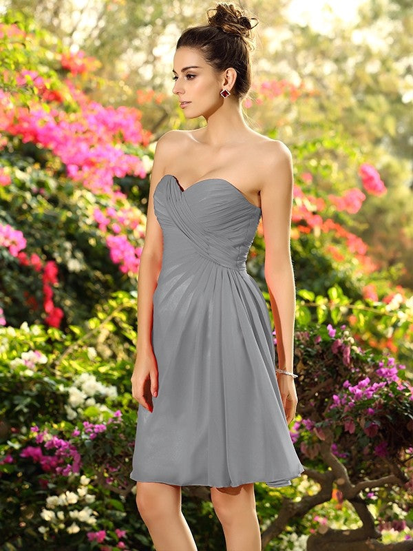 A-Line/Princess Sweetheart Pleats Sleeveless Short Chiffon Bridesmaid Dresses TPP0005429