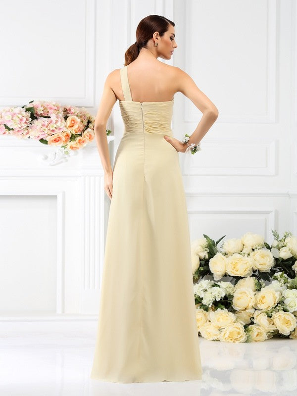 A-Line/Princess One-Shoulder Pleats Sleeveless Long Chiffon Bridesmaid Dresses TPP0005173