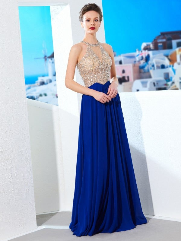 A-Line/Princess Scoop Sleeveless Floor-Length Crystal Chiffon Dresses TPP0002834