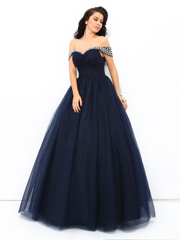 Ball Gown Off-the-Shoulder Beading Sleeveless Long Net Quinceanera Dresses TPP0002141