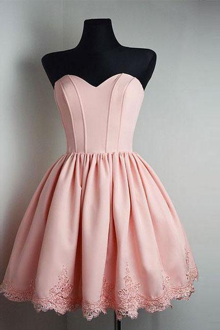 Strapless Sweetheart Short Pink Ball Gown Cute Mini Open Back Homecoming Dress