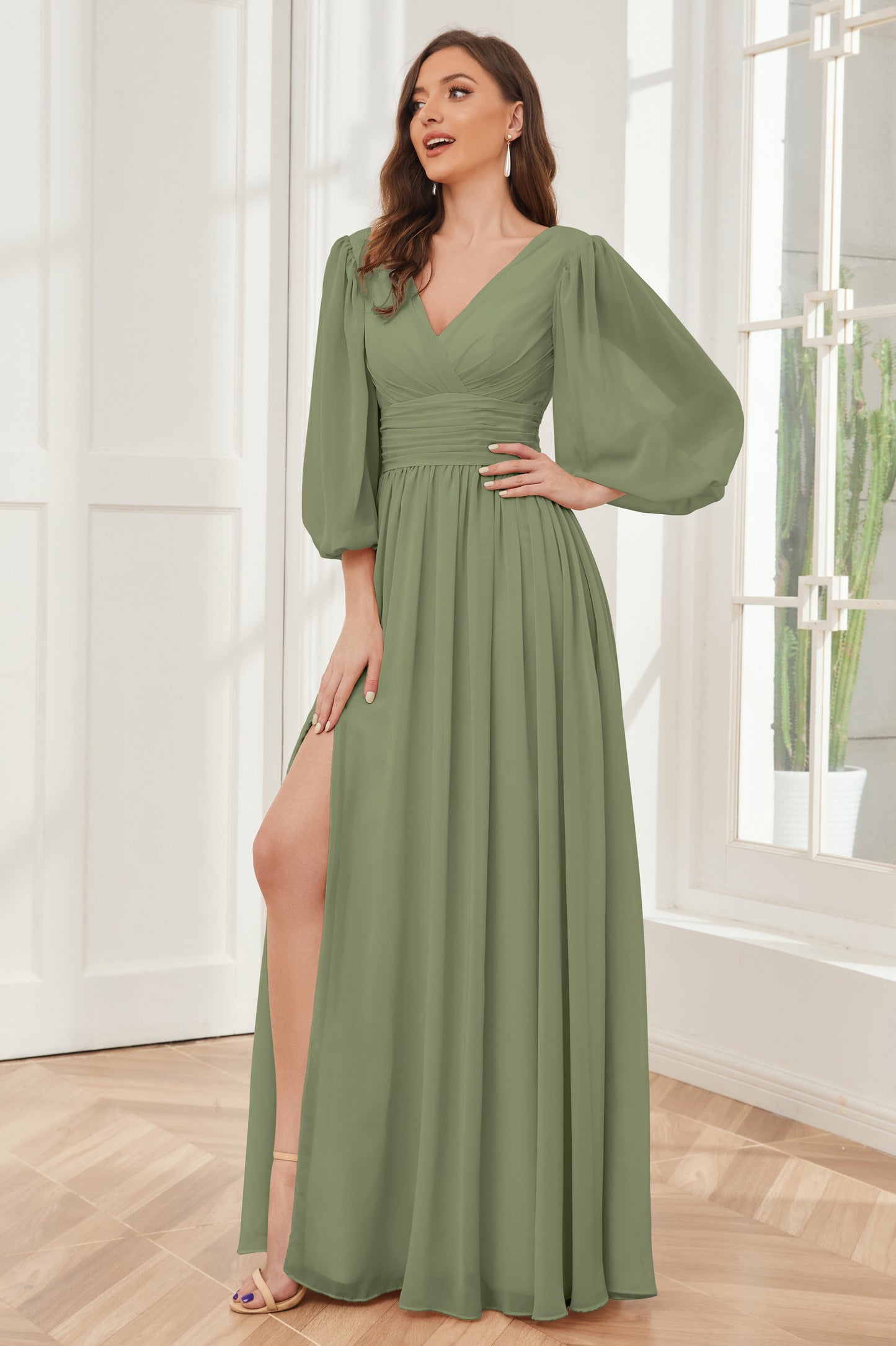 Long Sleeves Bridesmaid Dresses with Slit