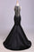Sexy Black Mermaid Beads High Neck Satin Button Cheap Prom Dresses Party Dress