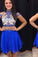 Royal Blue Short Prom Dresses Chiffon Fitted Party Dress Silver Beading Sparkly Cocktail Dress