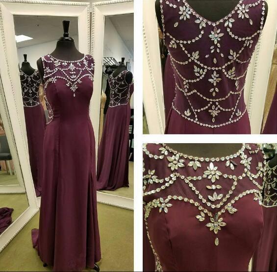 Modest Burgundy Sleeveless Long Chiffon Prom Dress