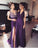 Elegant Long Simple Formal Dress For Women Purple A-Line V-Neck with Slit Prom Dresses