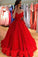 Romantic Off the Shoulder Red Ball Gown Floor Length Long Prom Dresses