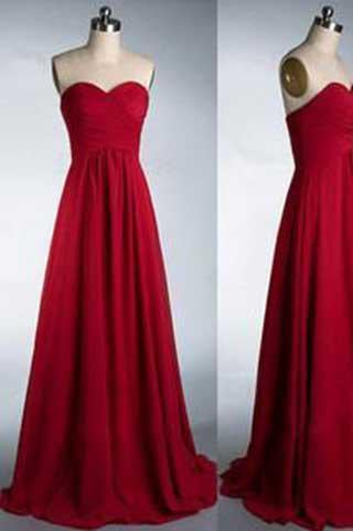 Simple Sweetheart Strapless Red Floor-Length A-Line Backless Sleeveless Prom Dresses