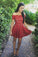 Stylish Gorgeous A-Line Off-Shoulder Red Lace Short Cute Mini Homecoming Dress