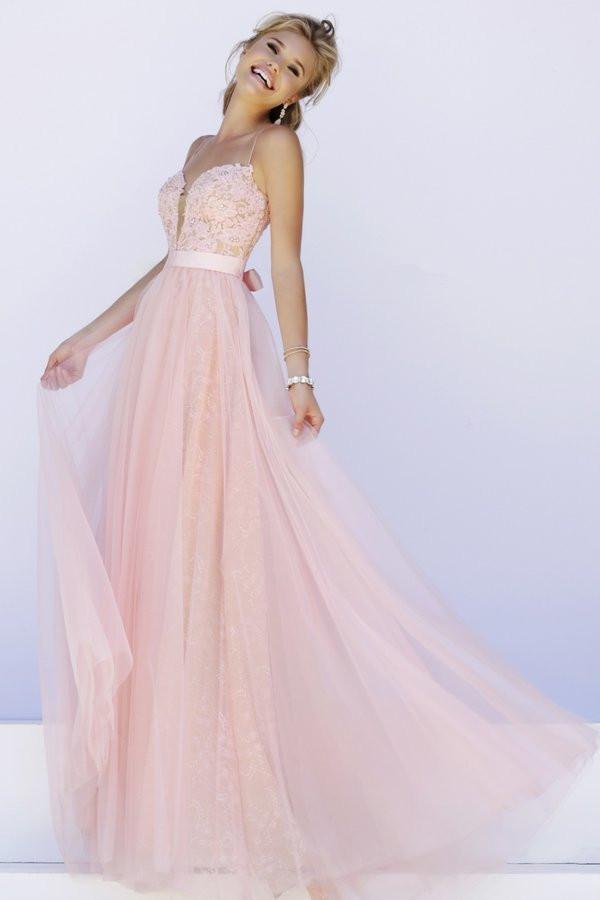 Pink Prom Dress Simple Lace backless prom dresses long evening Formal Gown