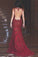 Sexy Burgundy Mermaid V-Neck Sleeveless Floor-Length Appliques Prom Dresses