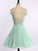 Short Chiffon Tulle Appliques Lace Beads Cute Off the Shoulder Green Homecoming Dresses