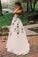 Elegant Lace A Line Backless Prom Dresses with Handmade Flower Appliques