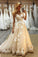 Elegant V Neck Sleeveless Tulle Lace Wedding Gown with Appliques