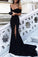 Sexy Leg Slit Long Off-the-Shoulder Jersey Sweetheart Mermaid Black Prom Dresses