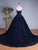 Princess Ball Gown Sweetheart Navy Blue Beads Ruffles Long Tulle Prom Dresses with Lace up