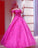 Princess Fuchsia Tulle Off-the-Shoulder Ball Gown Sweetheart Lace Appliques Prom Dresses