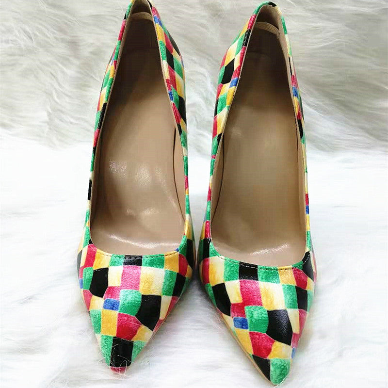 High Heels with colorful plaid pattern Fashion Evening Party Shoes