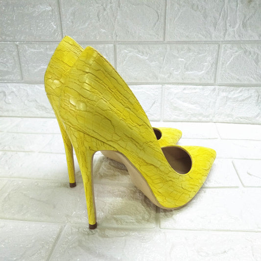 High-heels with Yellow Pattern Fashion Women Party Shoes
