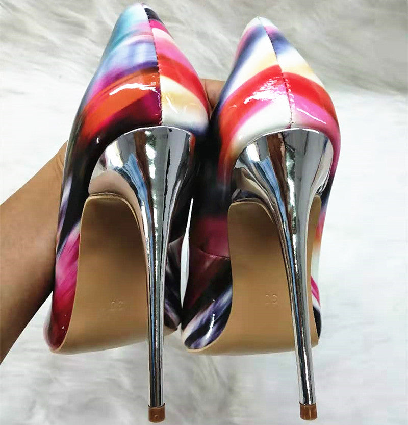 High-heels with Colorful Patterns Fashion Women Party Shoes