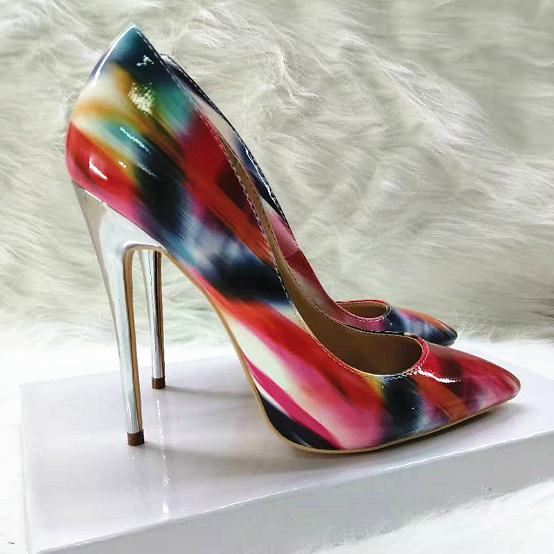 High-heels with Colorful Patterns Fashion Women Party Shoes